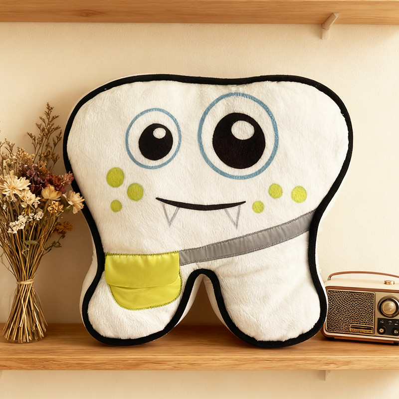 Tooth-shaped throw pillow