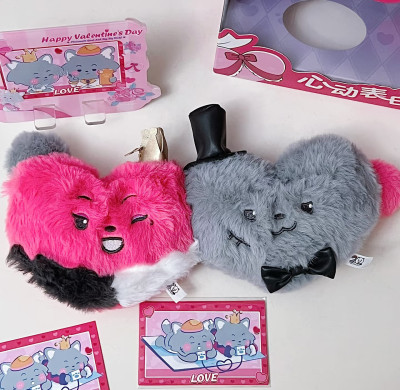 Wolffy & Red Wolf Valentine Magnetic Plush Keychain | Couple Heart Matching Plush Charm | Gift Collectible Toy