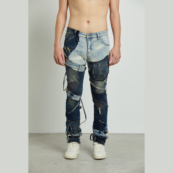 Jeans patchwork personnalisés DiZNEW pour streetwear | Fabricant de jeans pour hommes en gros