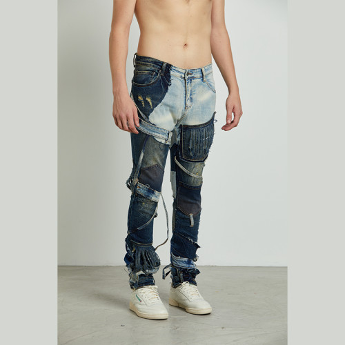 Jeans patchwork personnalisés DiZNEW pour streetwear | Fabricant de jeans pour hommes en gros