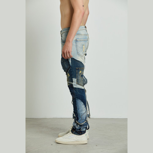 Jeans de patchwork personalizados DiZNEW para ropa de calle | Fabricante mayorista de jeans para hombres