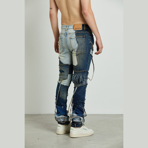 Jeans patchwork personnalisés DiZNEW pour streetwear | Fabricant de jeans pour hommes en gros