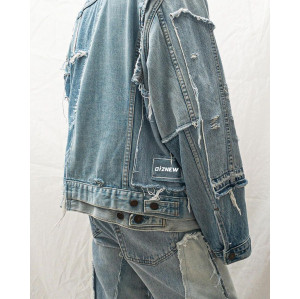 Wholesale Slim Fit Patchwork Denim Jacket for Men | Streetwear Style