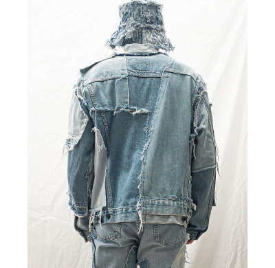 Wholesale Slim Fit Patchwork Denim Jacket for Men | Streetwear Style