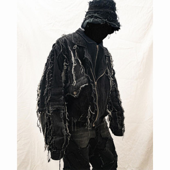 Wholesale Distressed Black Denim Jacket | Custom Black Denim Jacket Men