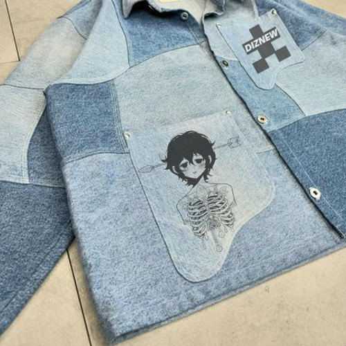 Custom Patchwork Printing Denim Shirt | Men Denim Jeans Manufacturer Factory