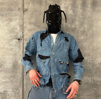 Custom Slim Patchwork Jeans Shirt Wholesale Denim Shirts mens