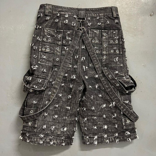 Custom Cargo Jean Shorts Men  Designer Baggy Distressed Washed Summer