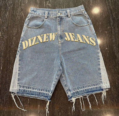 DiZNEW Wholesale Patchwork USA Denim Jorts Baggy Hommes | Fabricant de jeans courts