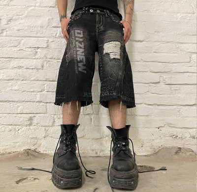 DiZNEW Wholesale Distressed Black Denim Shorts - Industrial Jeans for Creative Professionals Vendors