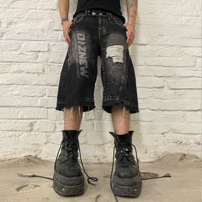 DiZNEW Wholesale Distressed Black Denim Shorts - Industrial Jeans for Creative Professionals Vendors