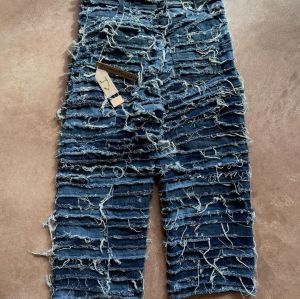 DiZNEW Custom high quality streetwear baggy ripped distressed baggy double layer waist denim jeans for men