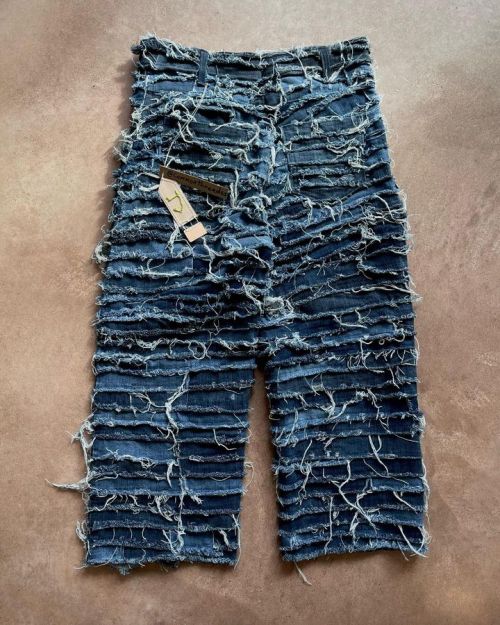 Custom streetwear baggy ripped distressed baggy double layer waist denim jeans for men