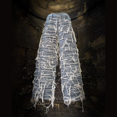 Professional Custom Double-Layer Distressed Jeans - Punk Style Unique Design Handcrafted Denim