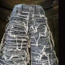 DiZNEW Professional Custom Double-Layer Distressed Jeans - Punk Style Unique Design & High-Quality Handcrafted Denim