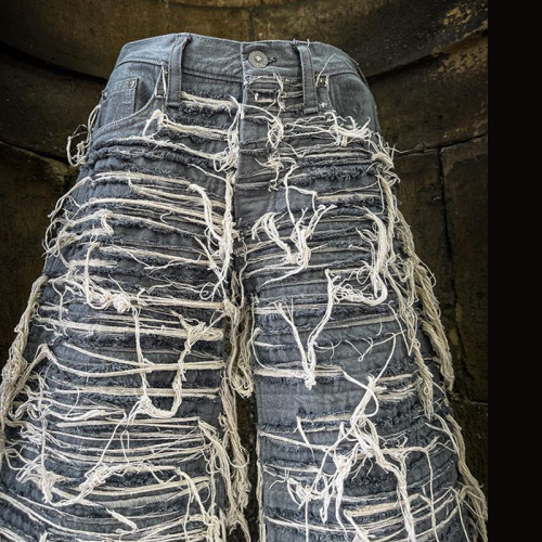 DiZNEW Professionelle, individuelle, doppellagige Distressed-Jeans – Einzigartiges Design im Punk-Stil und hochwertiger, handgefertigter Denim