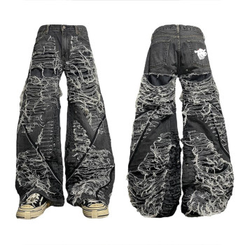 Custom Distressed Designer Denim Jeans Grey flare pants | DiZNEW