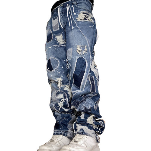 DiZNEW Großhandel Custom Patchwork Distressed Denim Jeans | Hochwertiger Jeanshersteller