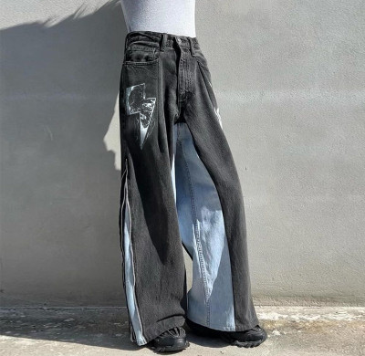 Custom Two-Tone Black and Blue Denim Jeans - Unique & High-Quality