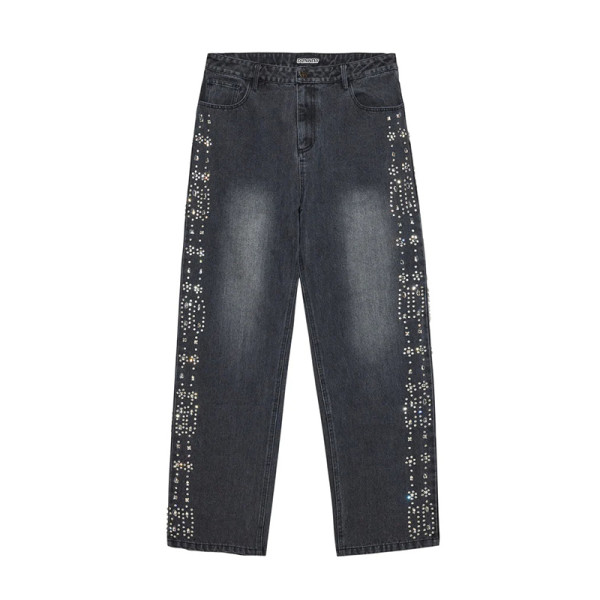 Custom Embellished Denim Jeans with Decorative Studs - Sparkle & Style