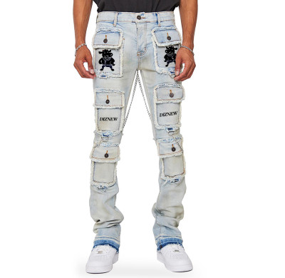 DiZNEW High Quality Cargo Pocket Distressed Jeans | Wholesale Custom Denim Suppliers