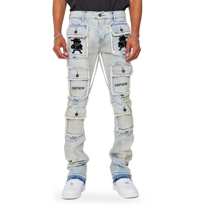 DiZNEW High Quality Cargo Pocket Distressed Jeans | Wholesale Custom Denim Suppliers