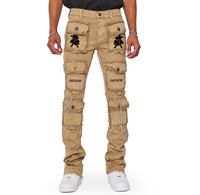 Cheap Custom Distressed Hem Cotton Cargo Pants with Tailored Design