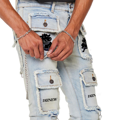 DiZNEW Hochwertige Cargo Pocket Distressed Jeans | Großhandelslieferanten für kundenspezifischen Denim