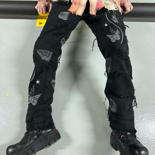 DiZNEW Custom Schwarze Jeans | Distressed-Jeans für Herren im Großhandel