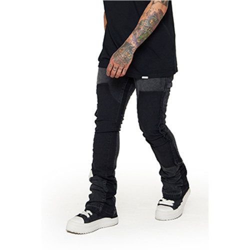 Custom Black Patchwork Stacked Skinny Jeans - Expert Denim Factory | DiZNEW