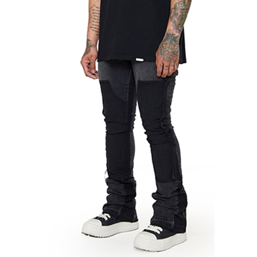 Custom Black Patchwork Stacked Skinny Jeans - Expert Denim Factory | DiZNEW