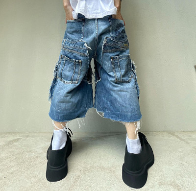 Custom Patchwork Cotton Distressed Denim Shorts - Expert Denim Factory | DiZNEW