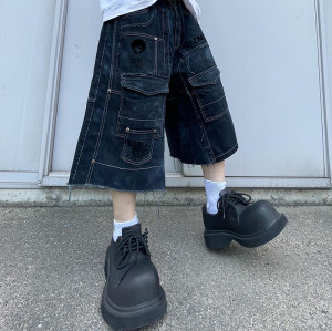 Custom Patchwork Cotton Distressed Denim Shorts - Expert Denim Factory | DiZNEW
