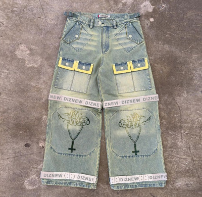 Custom Wholesale Patchwork Cargo Denim Pants - Expert Denim Factory | DiZNEW