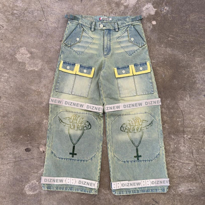 Custom Wholesale Patchwork Cargo Denim Pants - Expert Denim Factory | DiZNEW