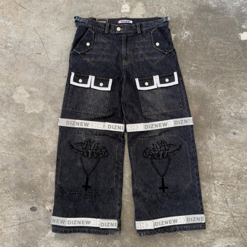 Custom Wholesale Patchwork Cargo Denim Pants - Expert Denim Factory | DiZNEW