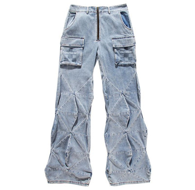 Pantalon cargo en denim à points géométriques en gros - Premier fabricant de denim | DiZNEW