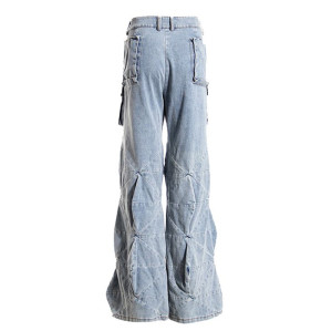 Wholesale Geometric Stitch Denim Cargo Pants - Premier Denim Manufacturer | DiZNEW