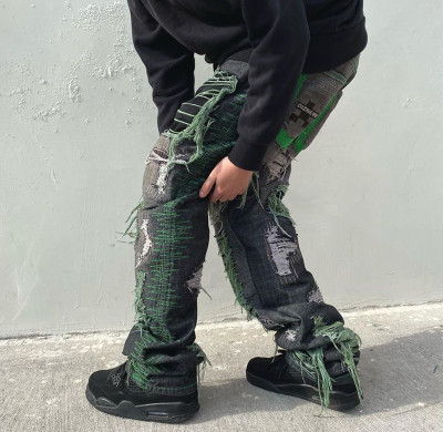 Wholesale Ripped Green Double Layer Jeans - Premier Denim Manufacturer | DiZNEW