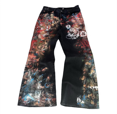 Wholesale Hand-Painted Black Flared Jeans - Premier Denim Manufacturer | DiZNEW