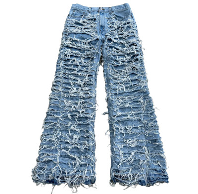 Bespoke Shredded Textured Flared Jeans - High-End Denim Manufacturer | DiZNEW