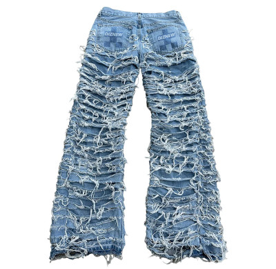 Bespoke Shredded Textured Flared Jeans - High-End Denim Manufacturer | DiZNEW