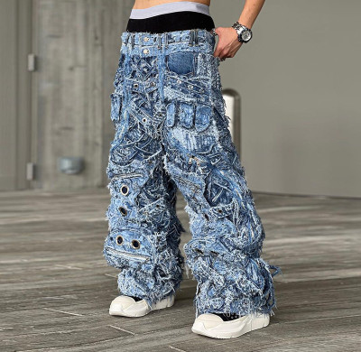 Bespoke Distressed Multi-Pocket Cargo Denim Pants - High-End Denim Manufacturer | DiZNEW