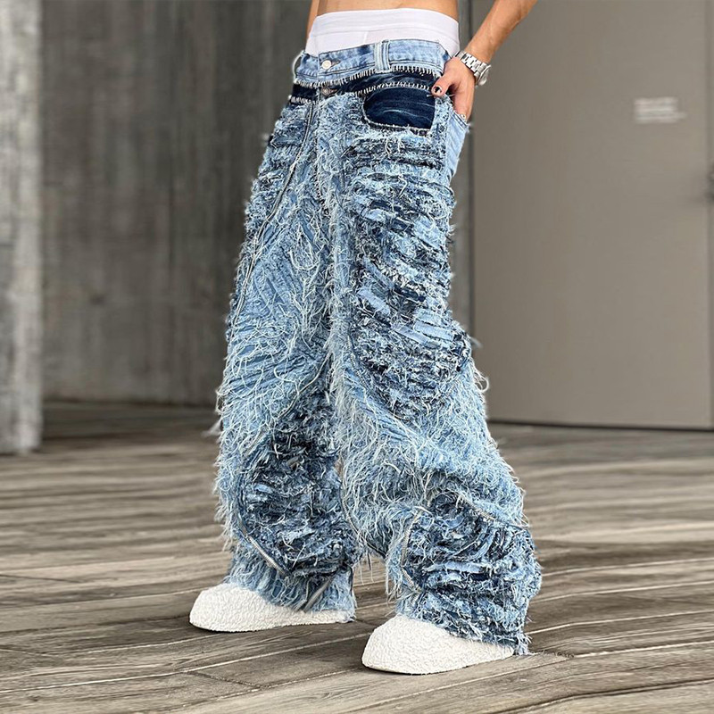 Pantalon en denim vieilli sur mesure