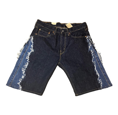 Short en jean effiloché bicolore personnalisé - Couture de denim haut de gamme | DiZNEW