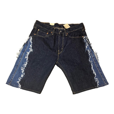 Custom Two-Tone Frayed Denim Shorts - Premium Denim Tailoring | DiZNEW