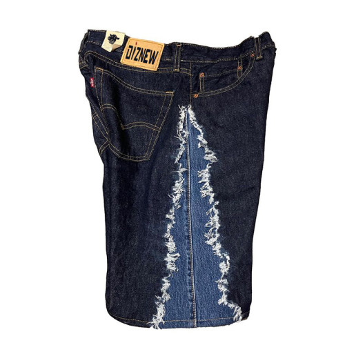 Short en jean effiloché bicolore personnalisé - Couture de denim haut de gamme | DiZNEW