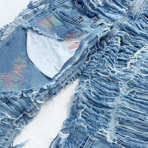 Custom Distressed Cotton Patchwork Jeans - High-End Artistic Denim | DiZNEW