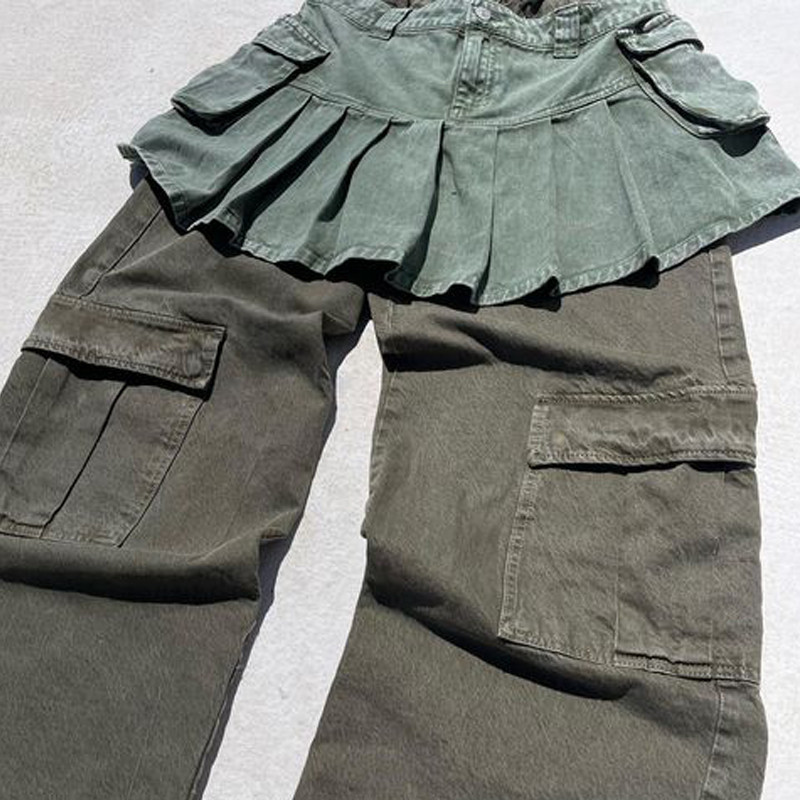 Custom Layered Cargo Skirt-Jeans