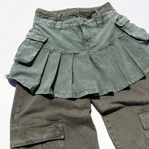Custom Layered Cargo Skirt-Jeans - High-End Avant-Garde Fashion | DiZNEW